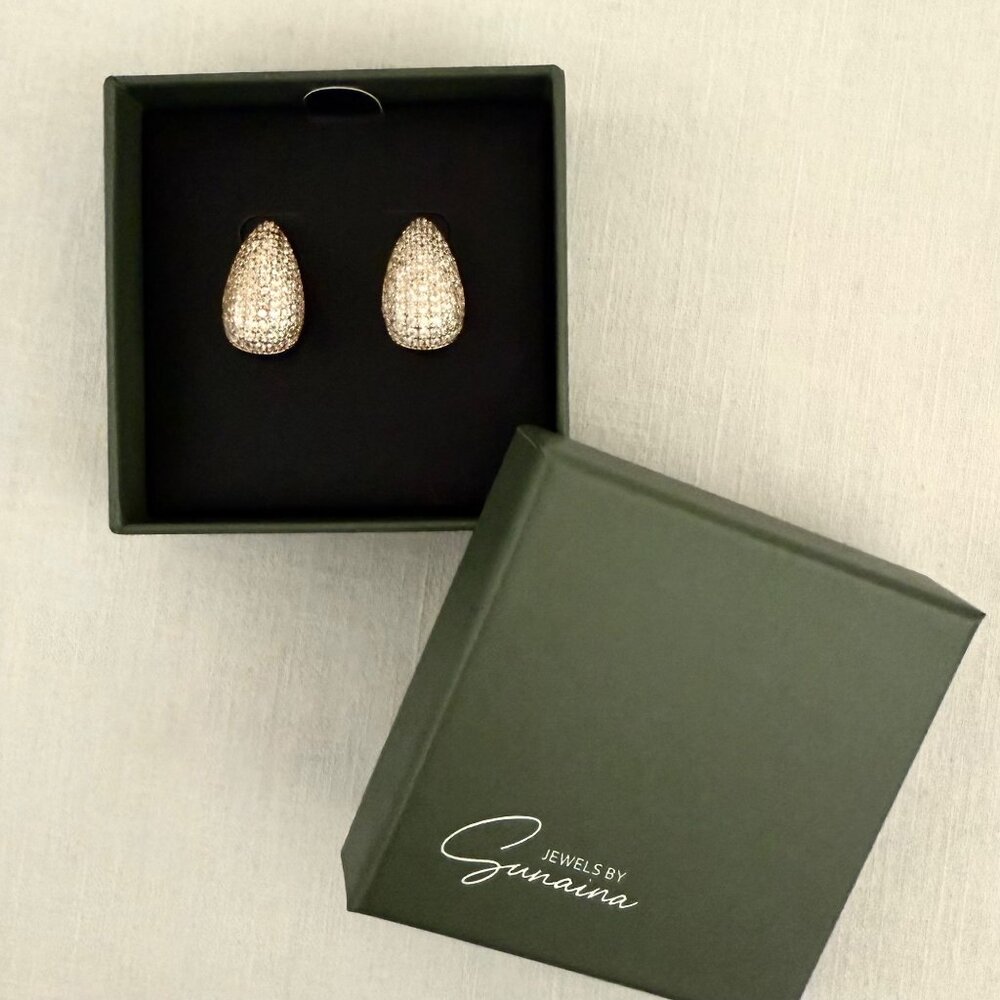 Jewels by Sunaina Narnia Stud Earrings Gold CZ Teardrop Statement